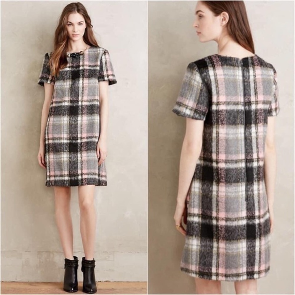 {Anthro} Line & Dot Frontier Plaid Dress S‎